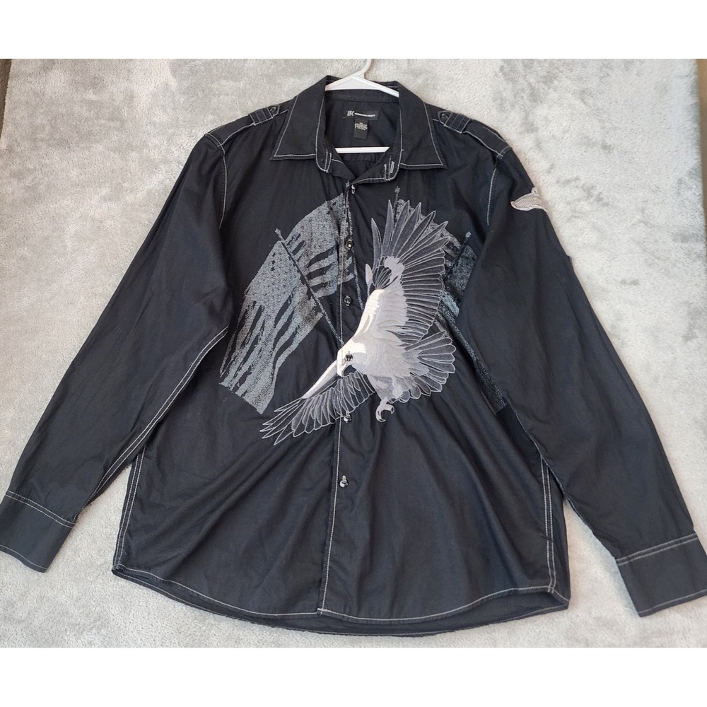INC International Concepts Shirt Mens XL Black Eagle Graphic Button Down